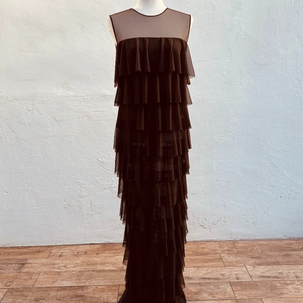 Norma Kamali Sleeveless Tiered Ruffle Gown Size Medium